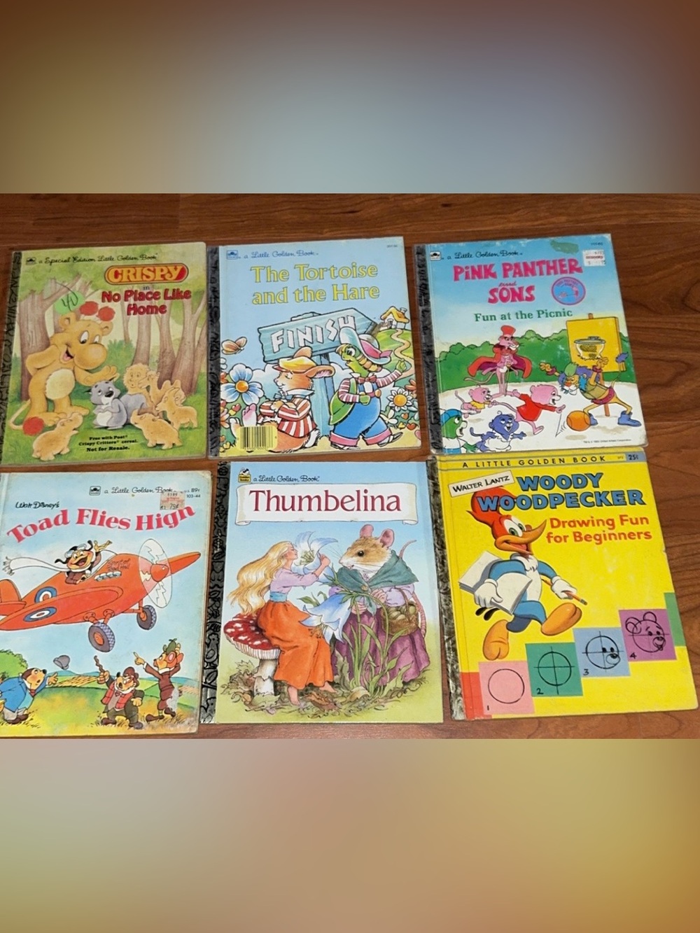 Vintage little golden books 6 woodpecker thumbelina tortise pink panther